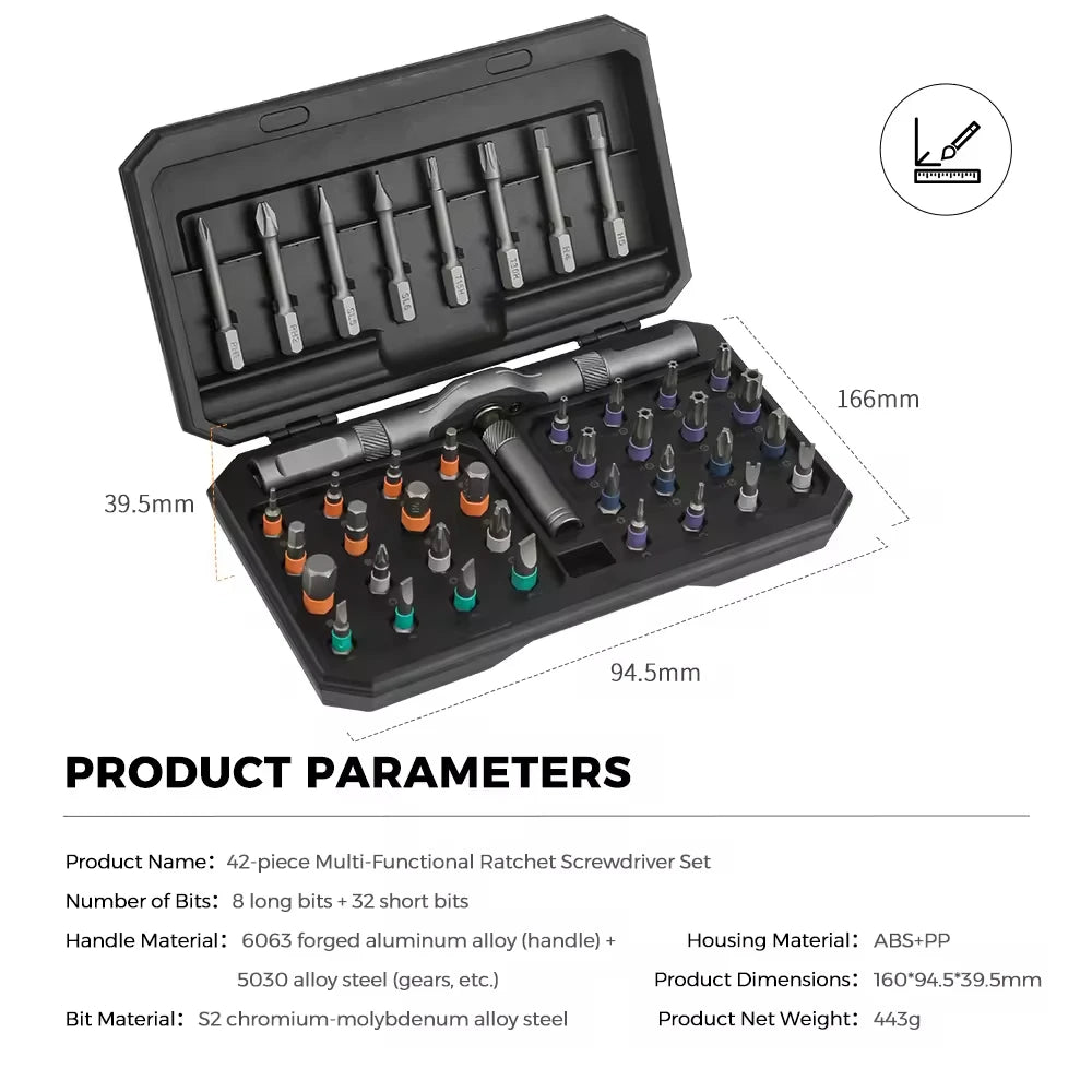 Präzisions-Ratschen Set, 42-teilig Magnetischer Bit-Halter