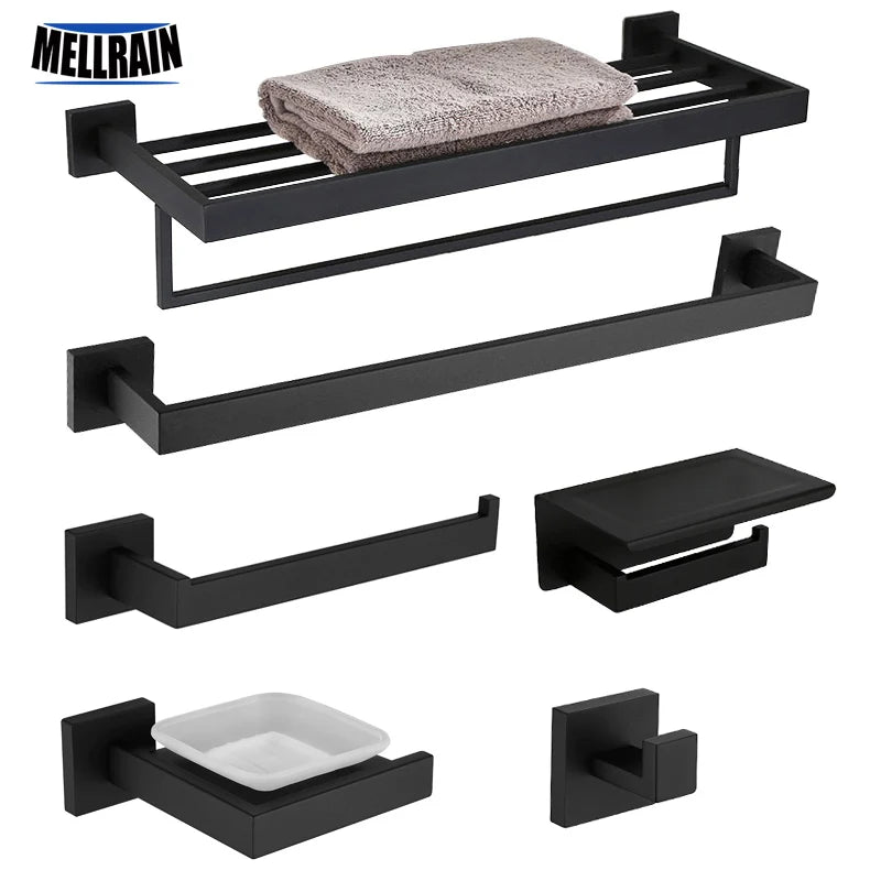 5-teilige Mattschwarze Halterungsserie für Handtücher & WC-Papier